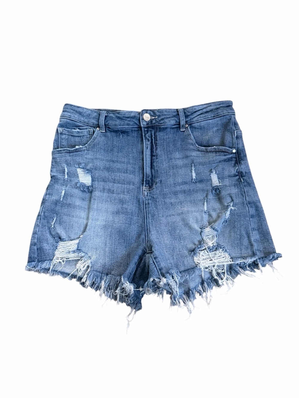 RISEN Jeans Stretch High Rise Distressed Denim Jean Shorts‎ Size 1XL